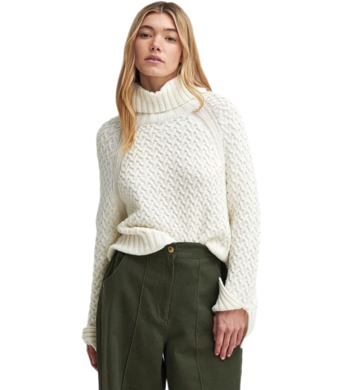 BARBOUR MALTON ECRU TURLENECK SWEATER