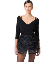 ELISABETTA FRANCHI BLACK KNITTED TOP WITH V-NECK