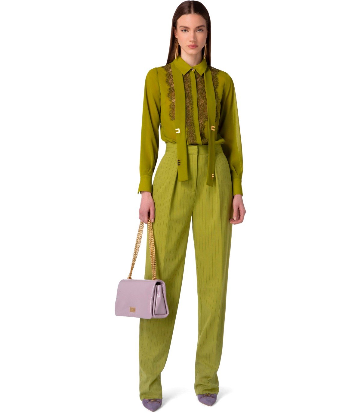 ELISABETTA FRANCHI OLIVE PINSTRIPE PANTS