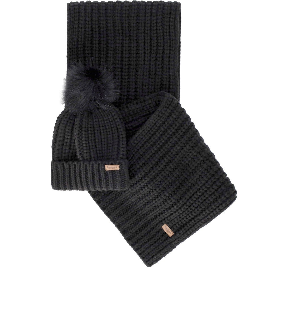 BARBOUR SALTBURN SCHWARZES MÜTZE + SCHAL SET