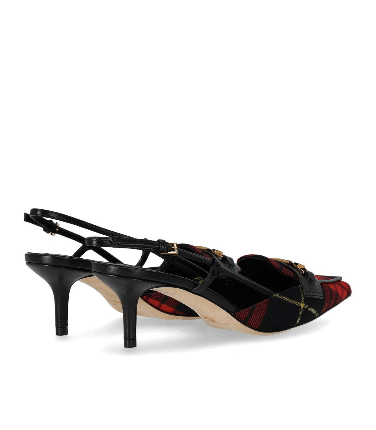 パンプス Elisabetta Franchi Black And Red Tartan Slingback Pump ELISABETTA FRANCHI BLACK AND RED TARTAN SLINGBACK PUMP