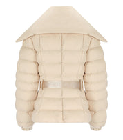 ELISABETTA FRANCHI CREAM BELTED PADDED JACKET