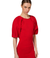 ELISABETTA FRANCHI RED PASSION KNITTED MIDI DRESS 