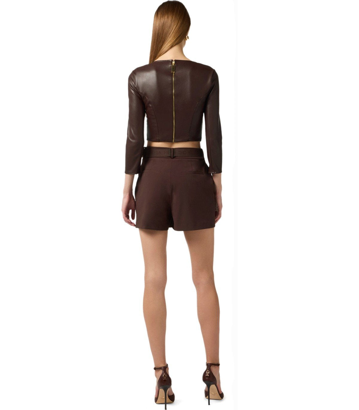 ELISABETTA FRANCHI BROWN BELTED SHORTS
