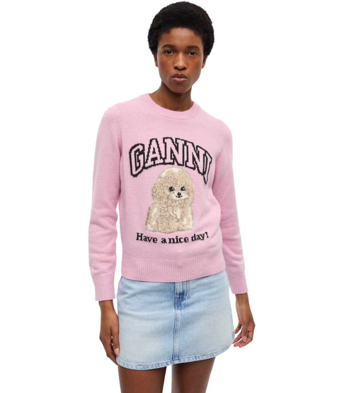 GANNI POODLE PINK CREWNECK JUMPER