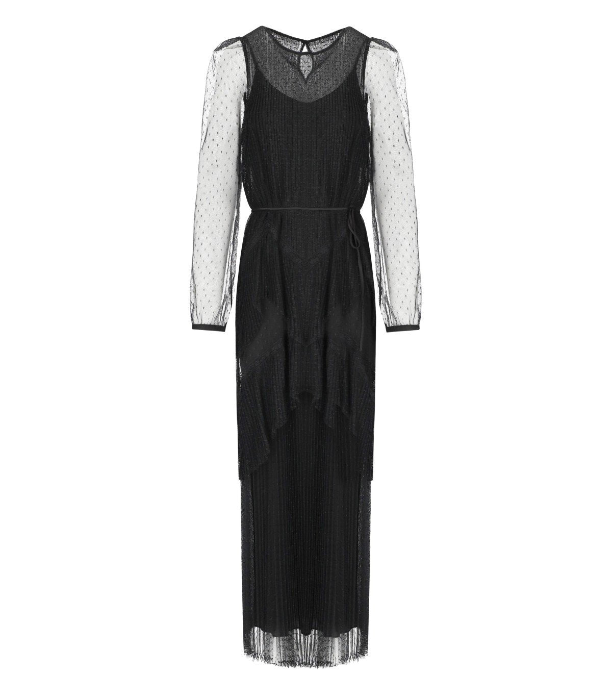 TWINSET SCHWARZ PLISSIERTES LANGES KLEID