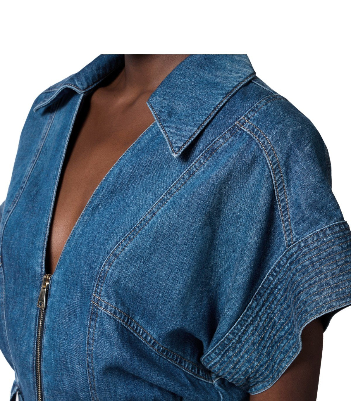 ELISABETTA FRANCHI BLUE DENIM SHORT JUMPSUIT