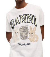 GANNI ANIMALS WEISSES T-SHIRT