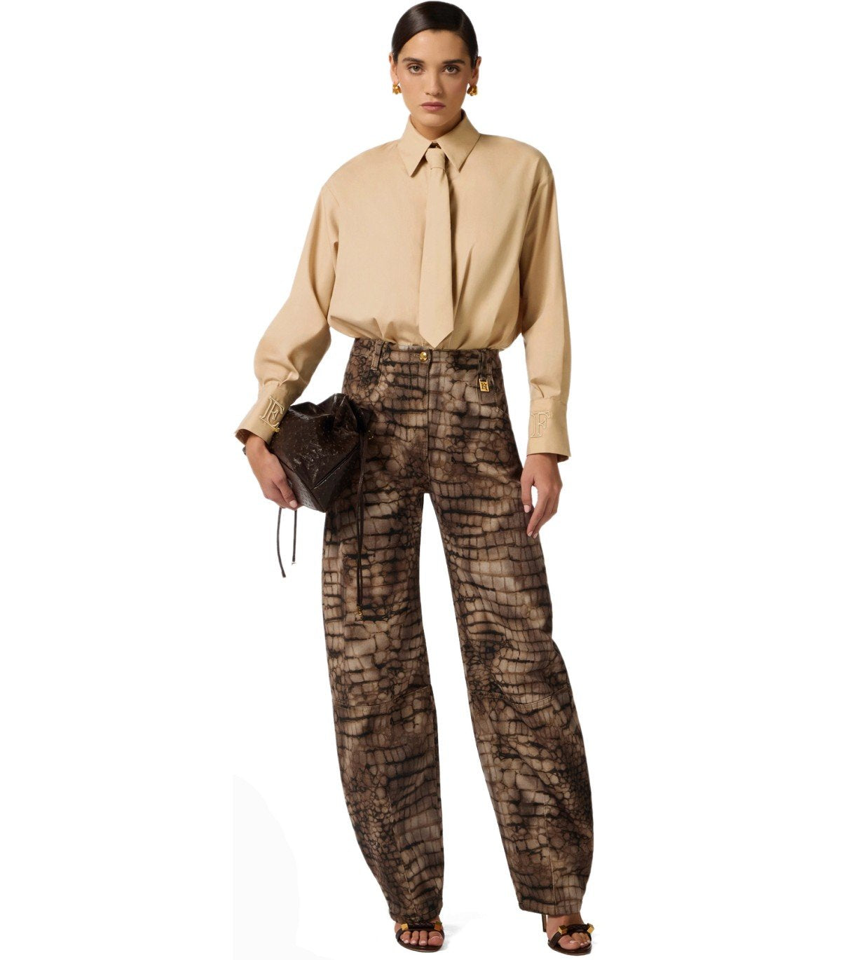 ELISABETTA FRANCHI CAMEL SHIRT WITH TIE
