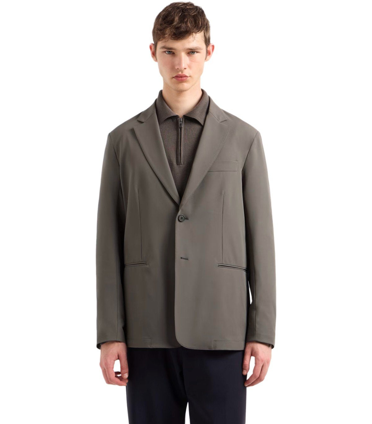 EMPORIO ARMANI TRAVEL ESSENTIAL BROWN SINGLE-BREASTED JACKET