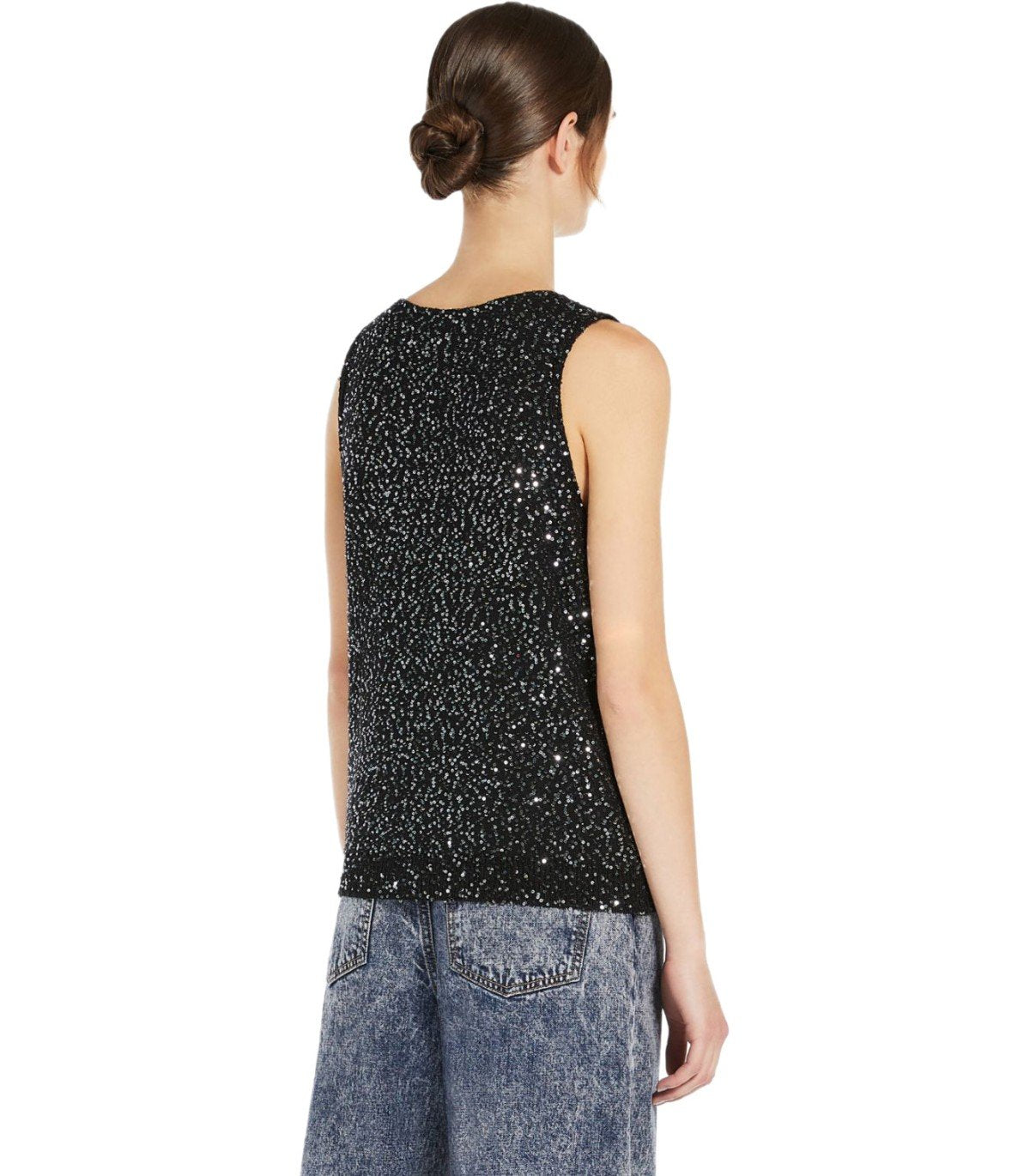 MAX MARA WEEKEND COLOMBA BLACK SEQUINS TOP
