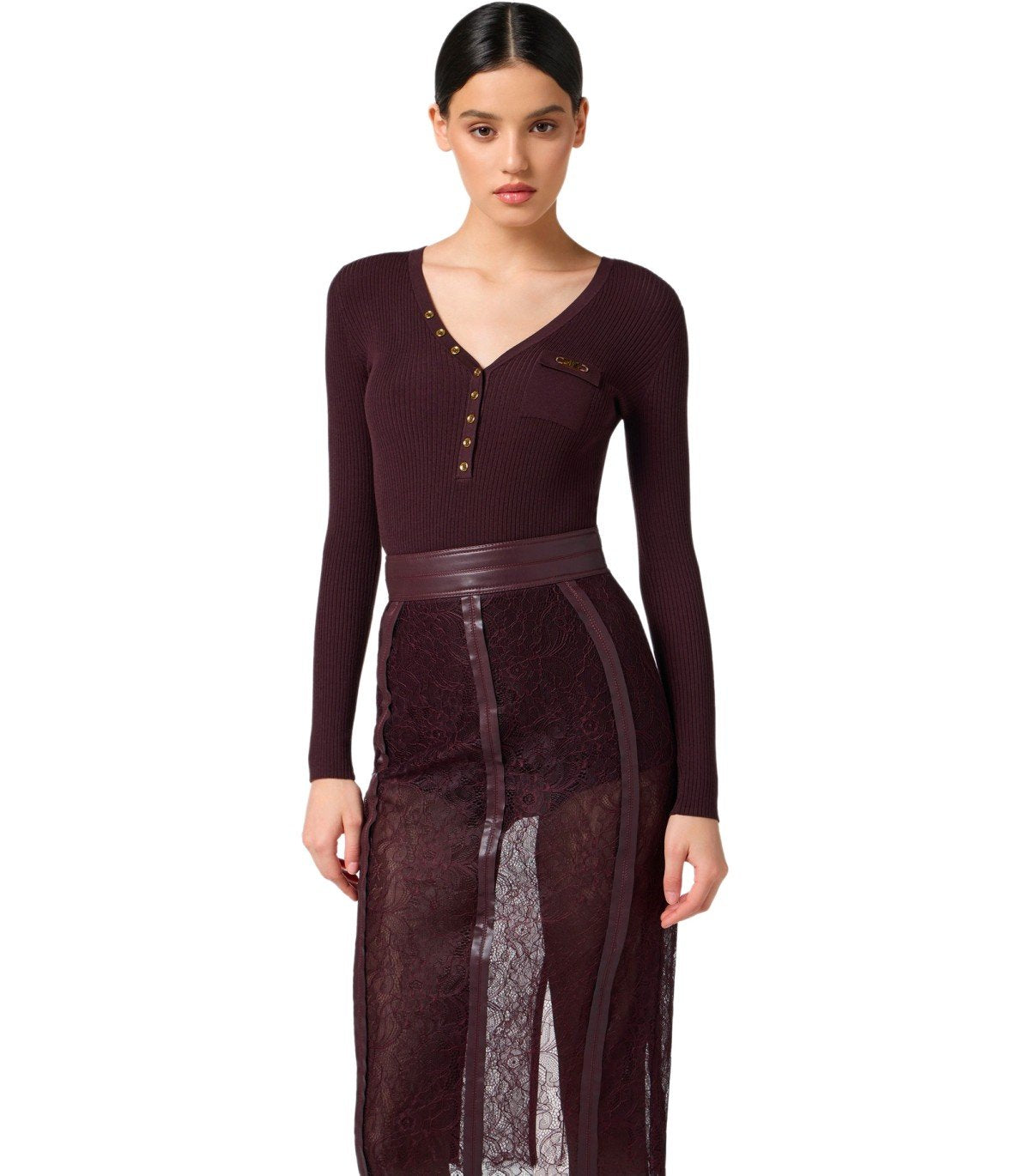 ELISABETTA FRANCHI MERLOT BUTTONED PULL