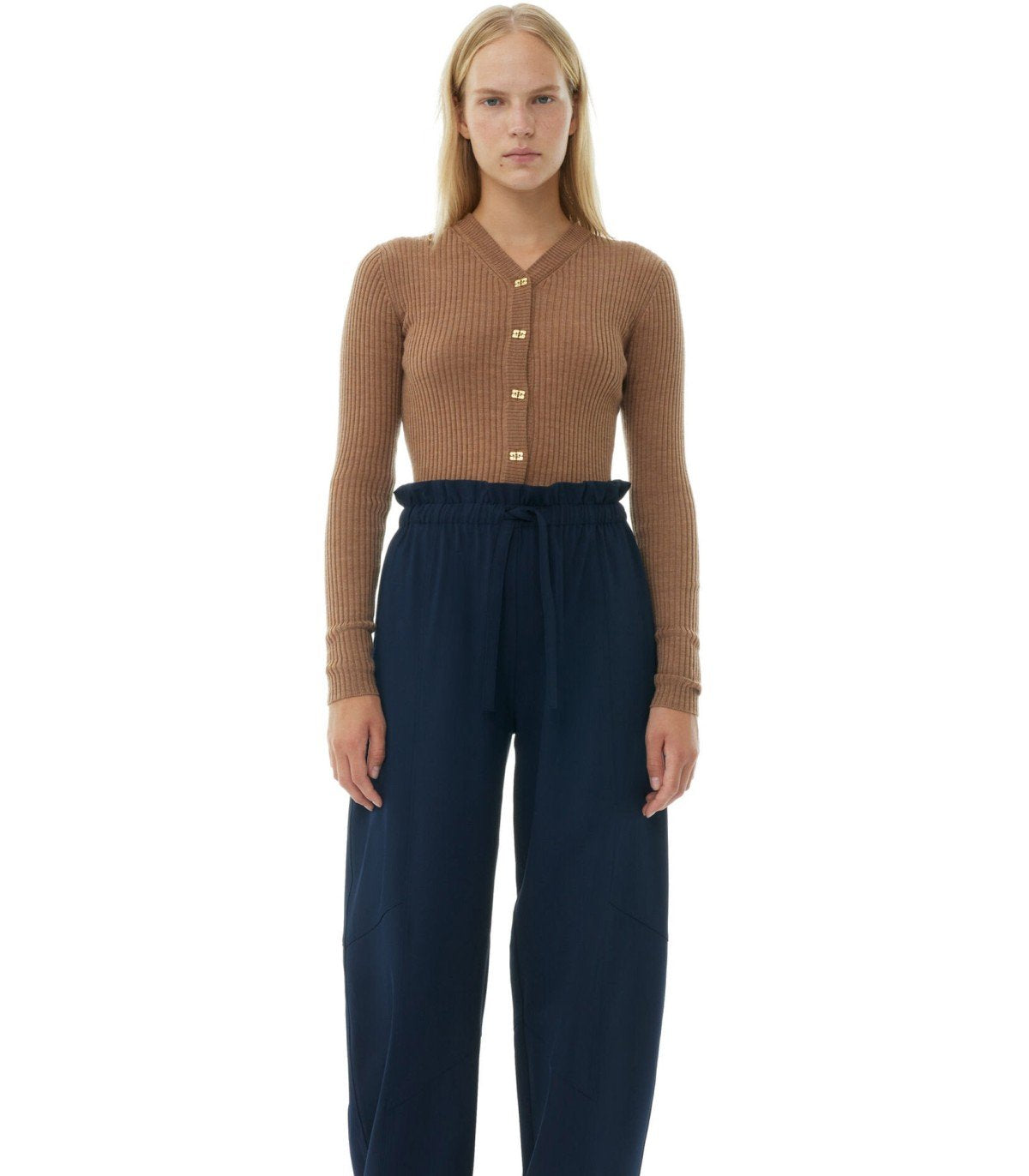 GANNI BLAUE HOSE MIT KORDELZUG