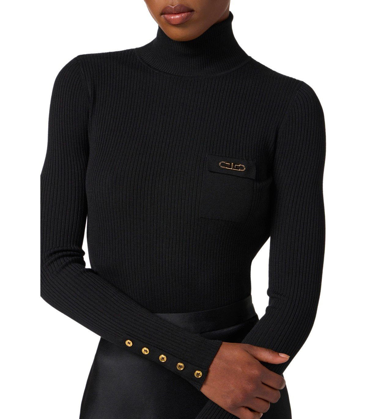 VESTIDO CON CUELLO ALTO NEGRO ELISABETTA FRANCHI