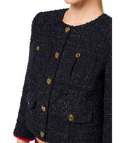 ELISABETTA FRANCHI CROPPED JAS IN ZWART/ROOD PASSION TWEED