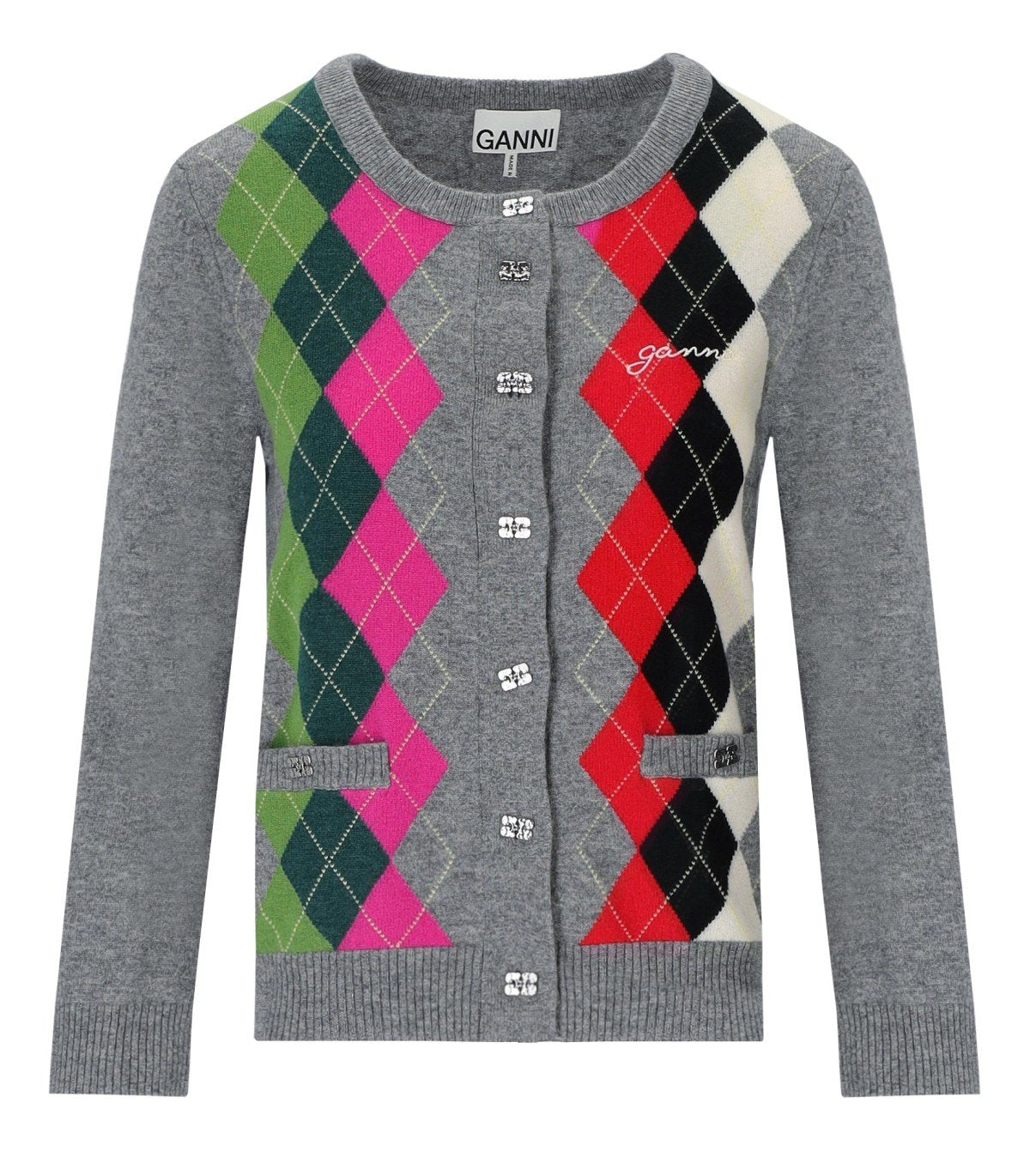 GANNI GREY DIAMOND CARDIGAN