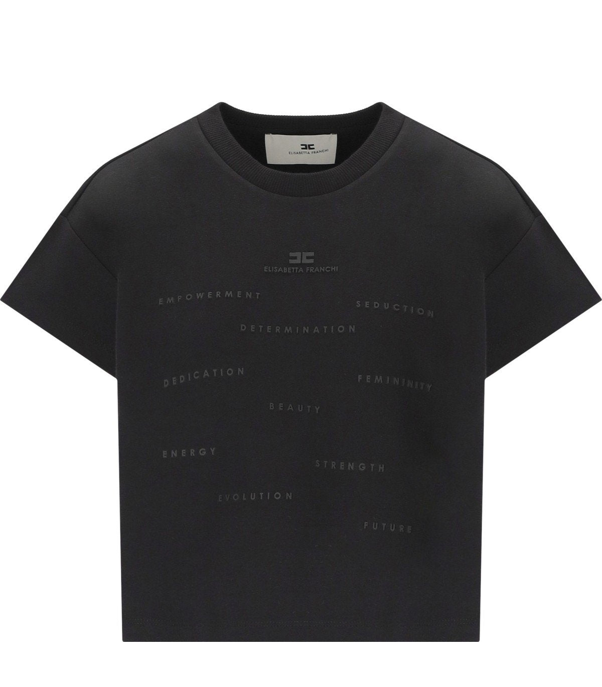 ELISABETTA FRANCHI SCHWARZES CROPPED T-SHIRT MIT LETTERING