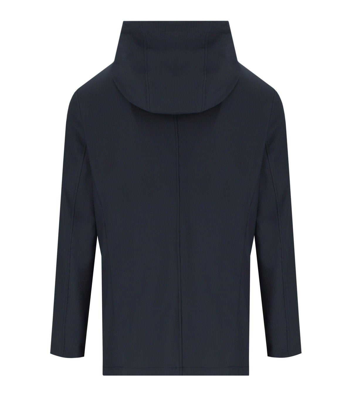 EMPORIO ARMANI NAVY BLUE RIBBED SINGLE-BREASTED HOODED JACKET