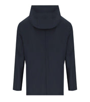 EMPORIO ARMANI NAVY BLUE RIBBED SINGLE-BREASTED HOODED JACKET