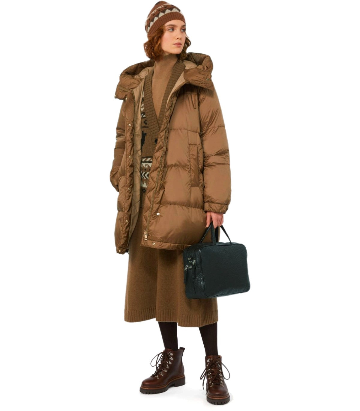 MAX MARA WEEKEND ANFORA BROWN HOODED DOWN JACKET