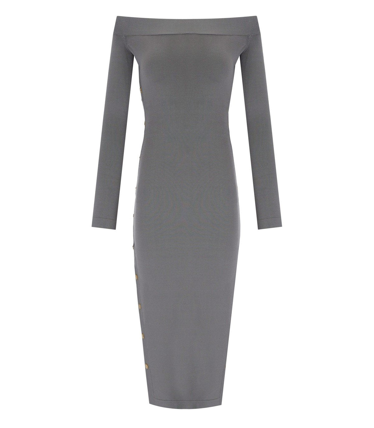 ELISABETTA FRANCHI STEEL KNITTED MIDI DRESS