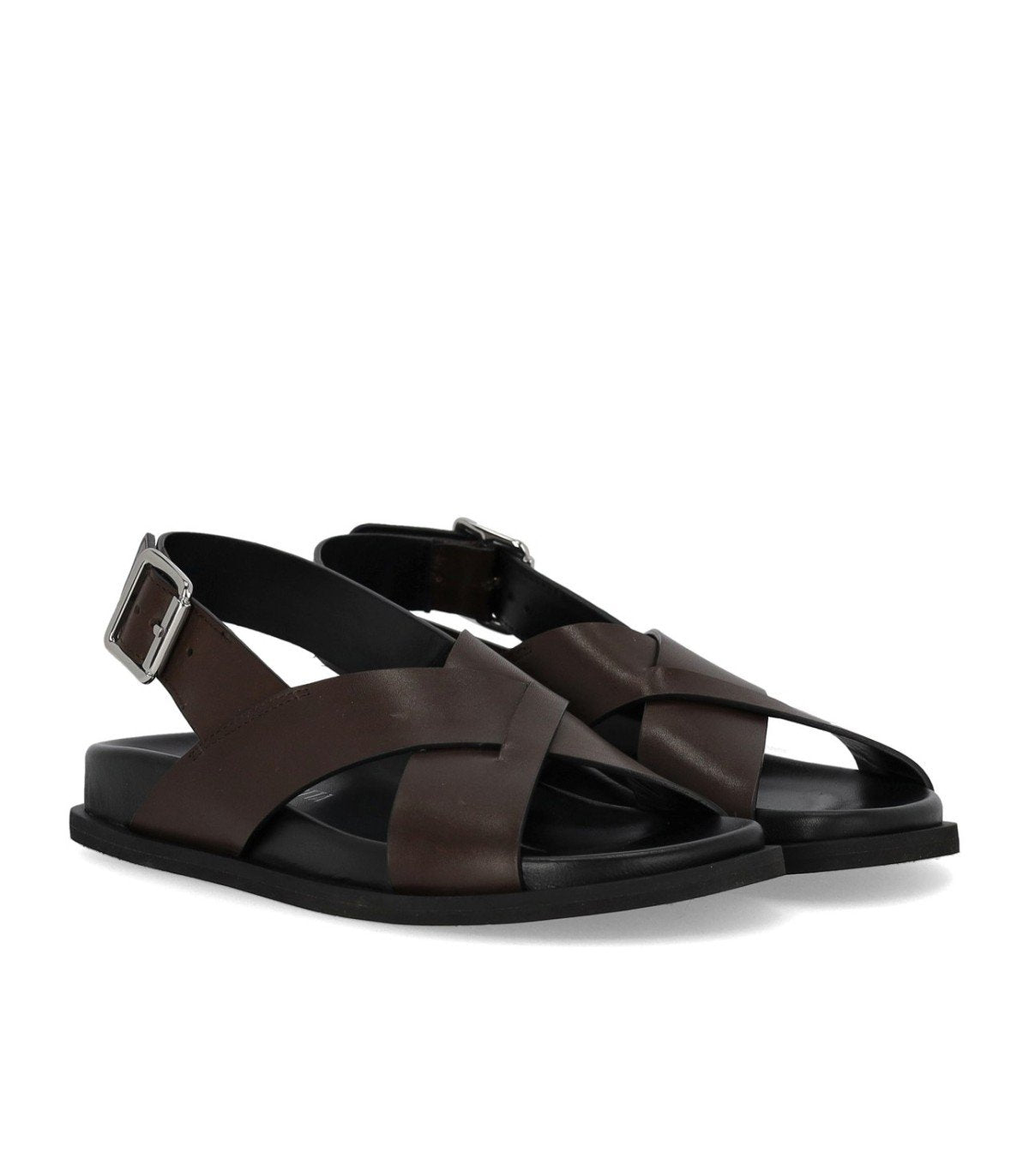 GUGLIELMO ROTTA TWILL BRAUNE FLACHE SANDALE