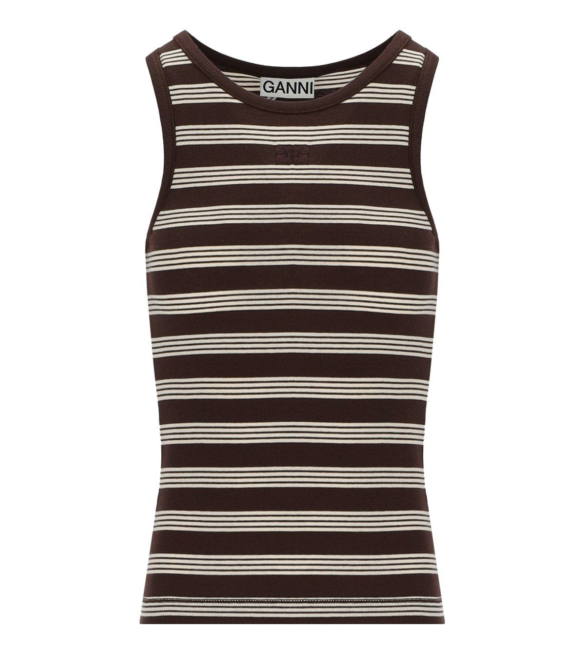 GANNI BROWN RIBBED TOP