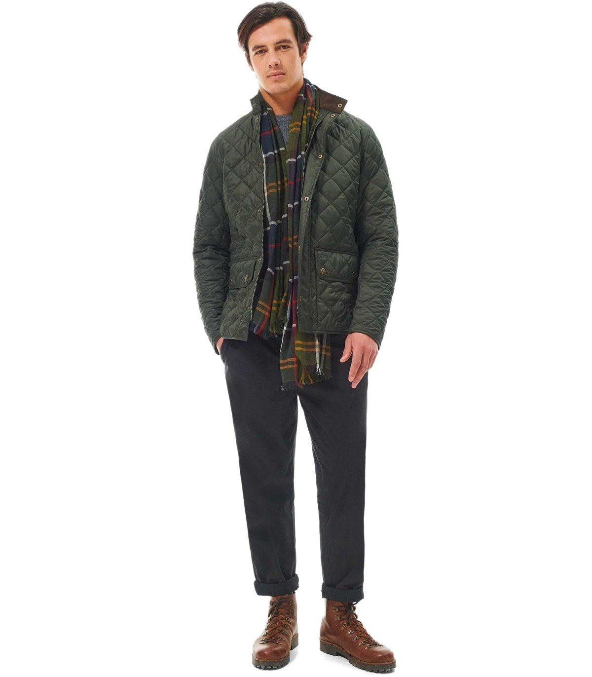 BARBOUR WELTON TARTAN GREEN BLACK SCARF