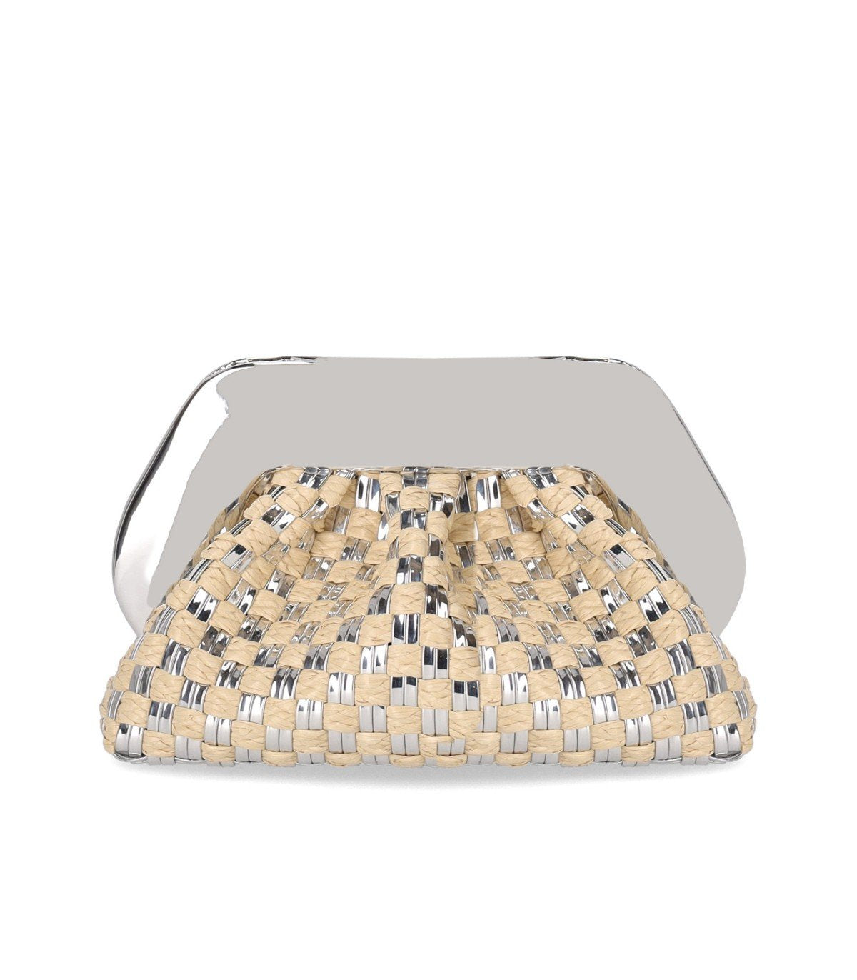 CLUTCH TIA MICRO WEAVED STRAW LAMINATED ARGENTO THEMOIRè