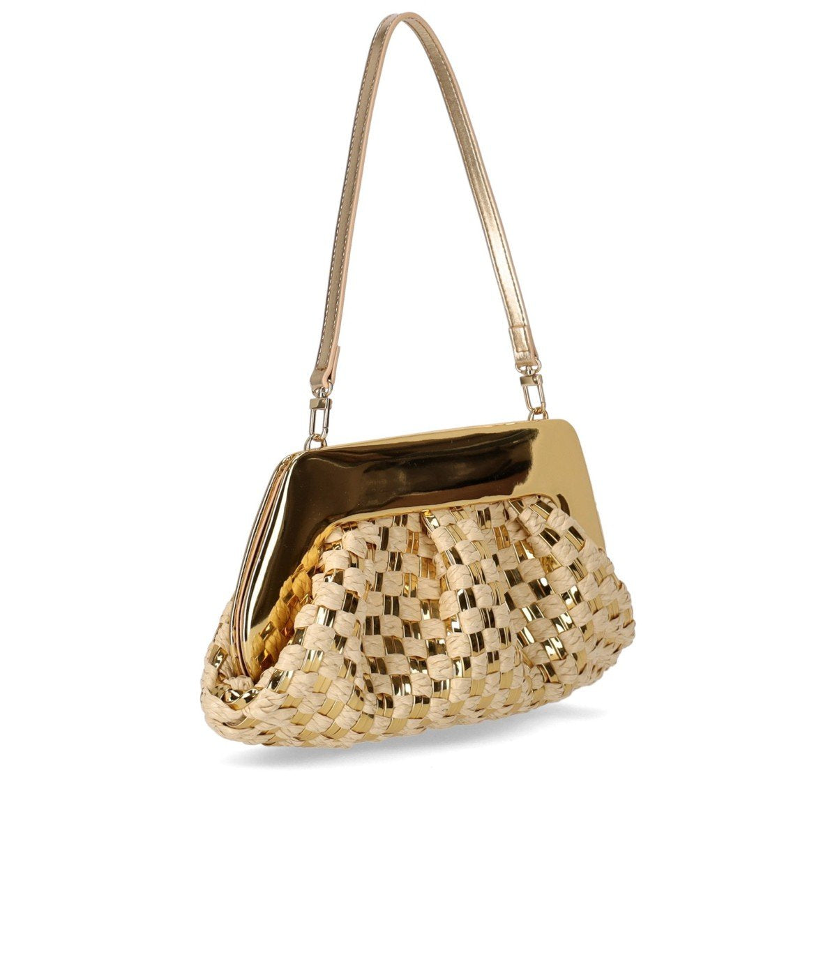CLUTCH EMERA MICRO WEAVED STRAW LAMINATED ORO THEMOIRè