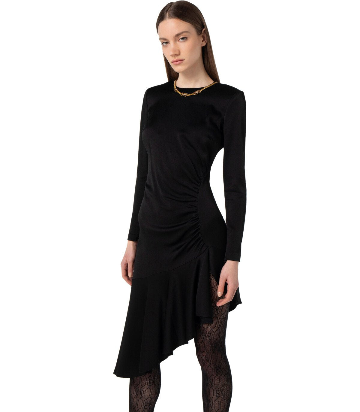 ELISABETTA FRANCHI BLACK ASYMMETRIC DRESS WITH NECKLACE