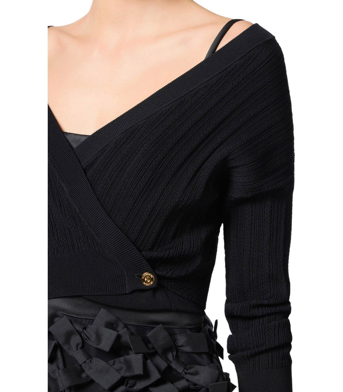 ELISABETTA FRANCHI BLACK KNITTED TOP WITH V-NECK
