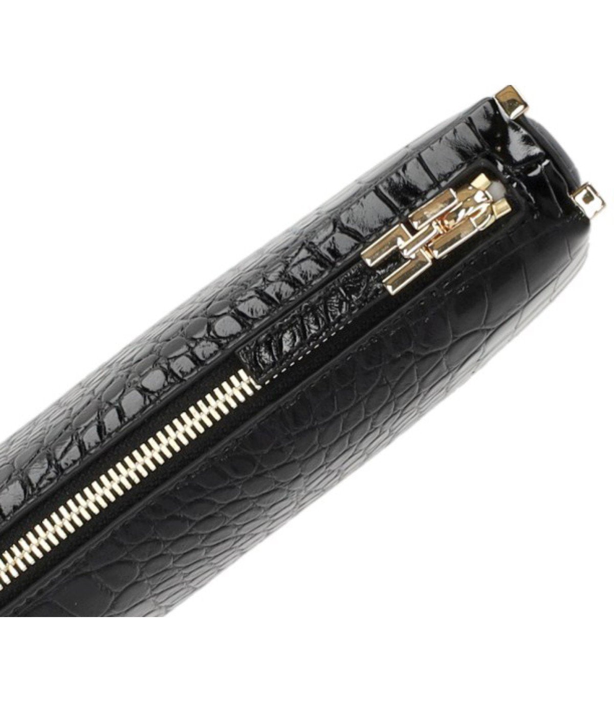 ELISABETTA FRANCHI BLACK CLUTCH WITH CROCO-PRINT
