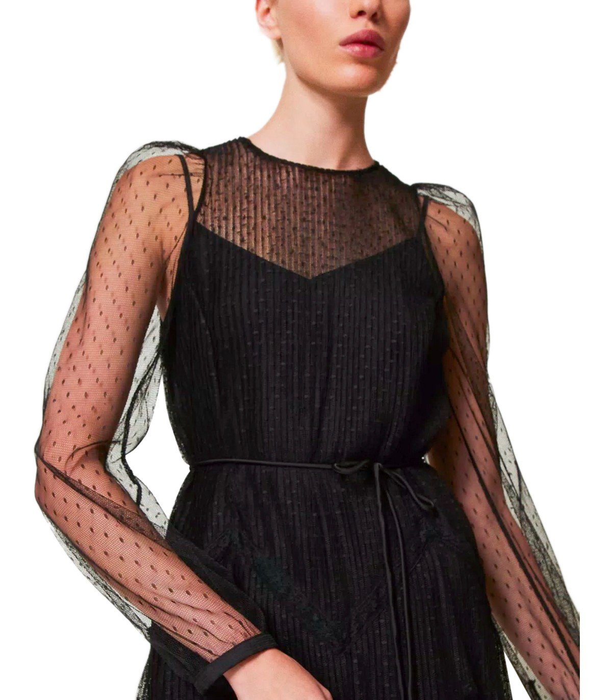 TWINSET SCHWARZ PLISSIERTES LANGES KLEID