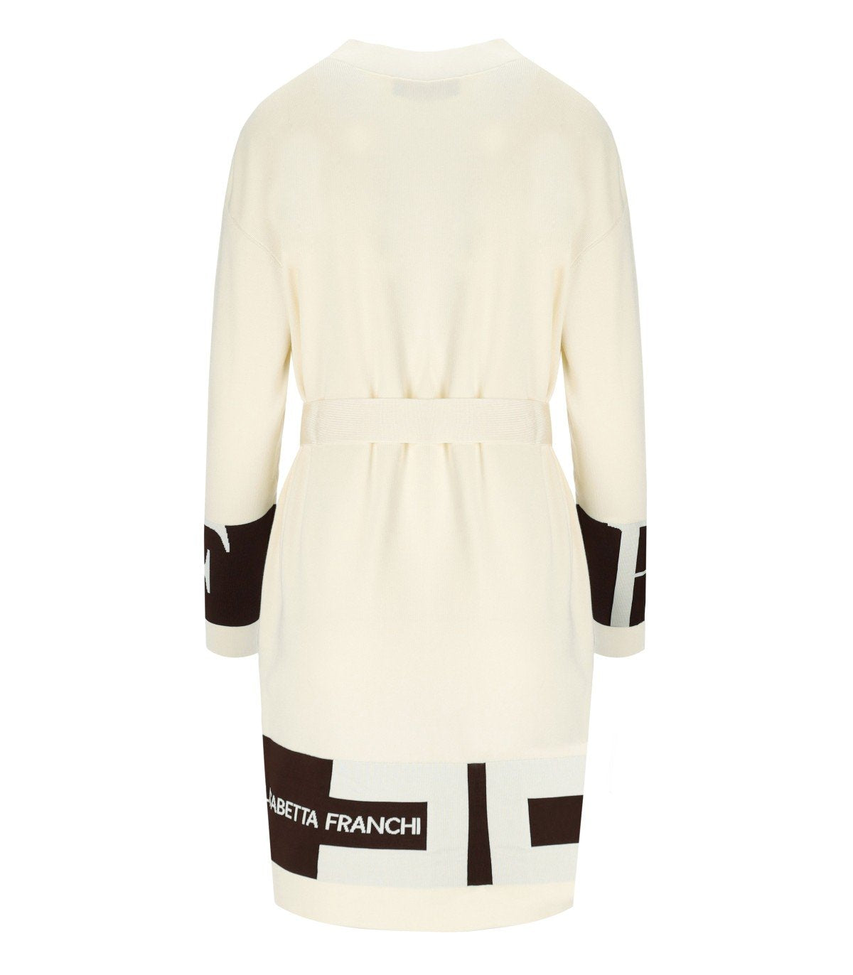 ELISABETTA FRANCHI MILK COFFEE BELTED CARDIGAN