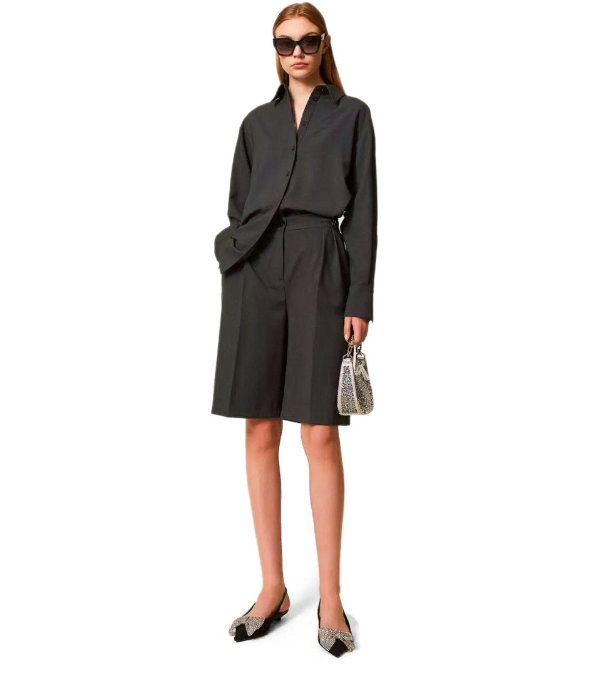TWINSET ANTHRACITE GREY BERMUDA SHORTS