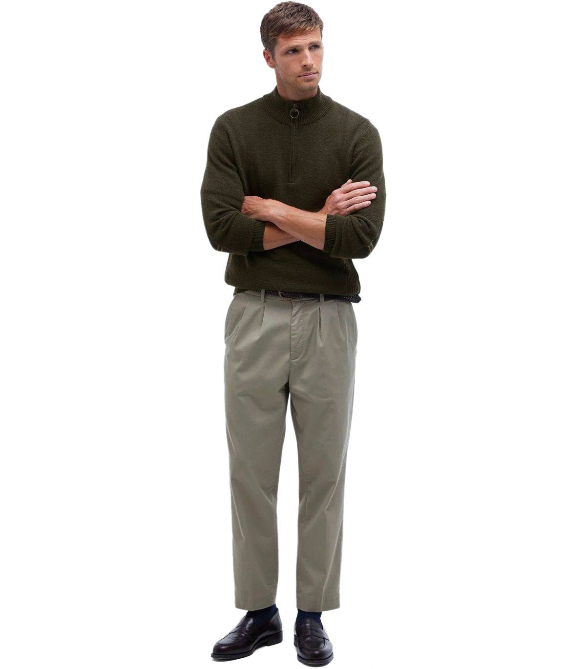 BARBOUR HOLDEN ZIP OLIVE GREEN SWEATER