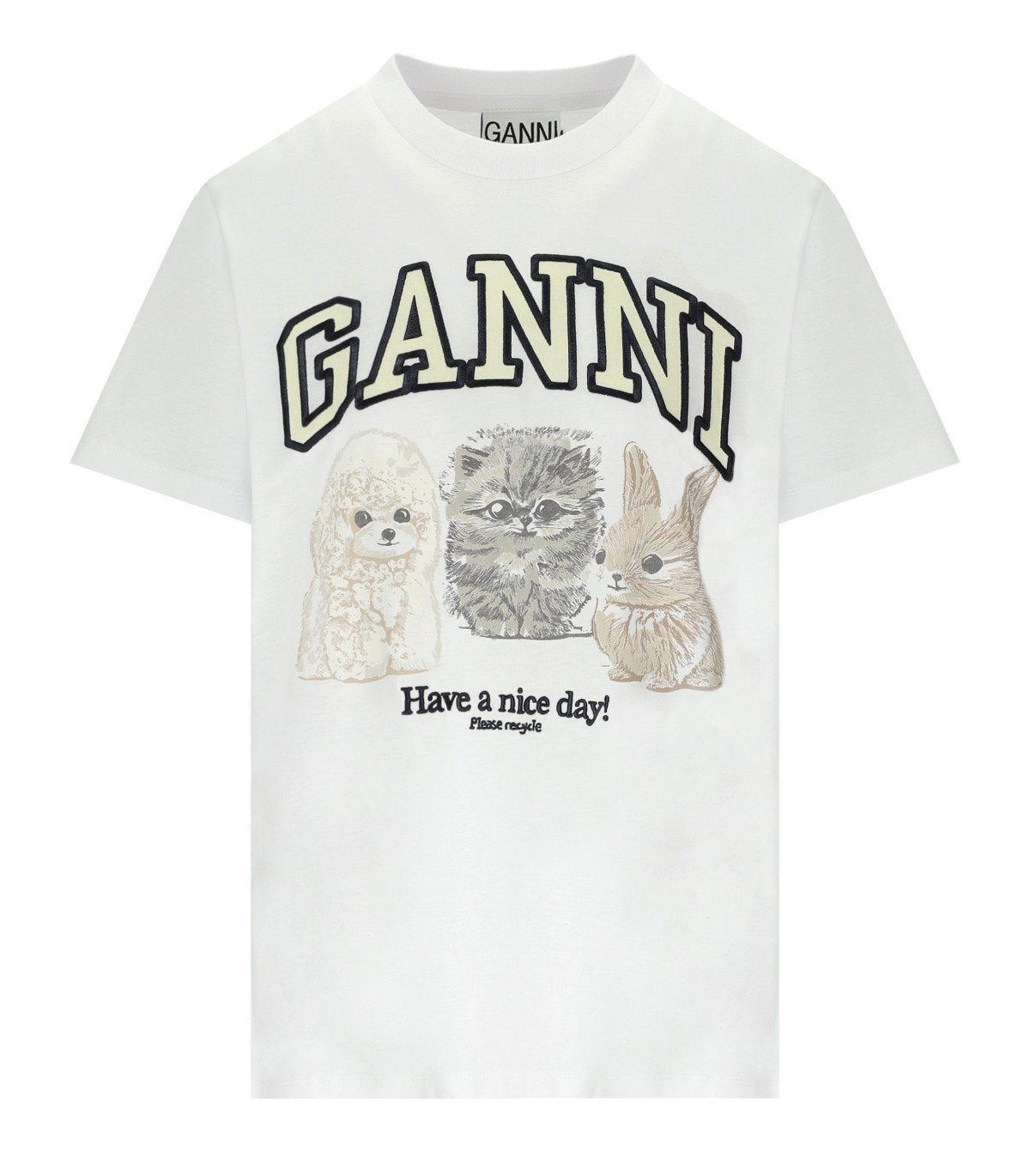 GANNI ANIMALS WEISSES T-SHIRT