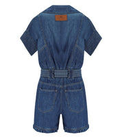 ELISABETTA FRANCHI BLUE DENIM SHORT JUMPSUIT