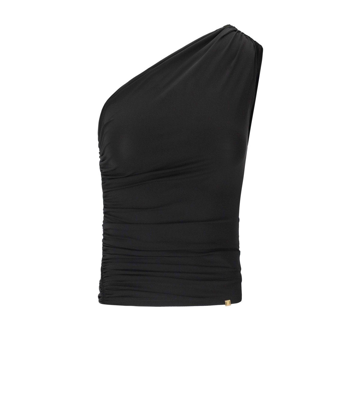 ELISABETTA FRANCHI BLACK ONE-SHOULDER TOP