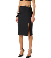 ELISABETTA FRANCHI BLACK MIDI SKIRT WITH LOGO