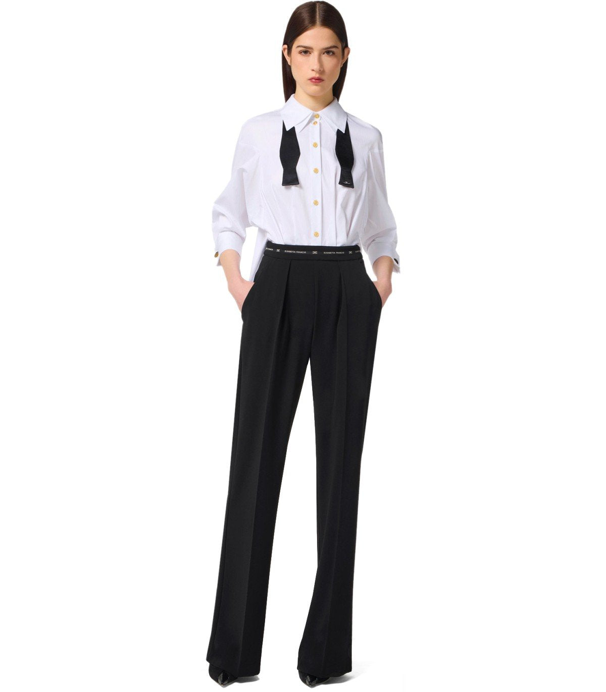 ELISABETTA FRANCHI BICOLOR JUMPSUIT WITH NECKTIE