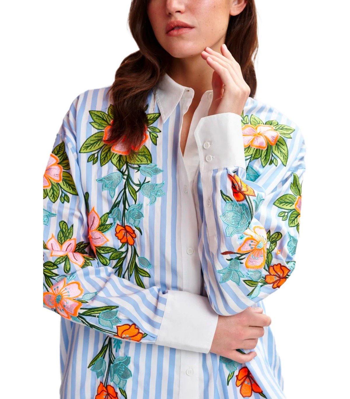 ESSENTIEL ANTWERP HOTSWOLDS2 WHITE AND LIGHT BLUE SHIRT