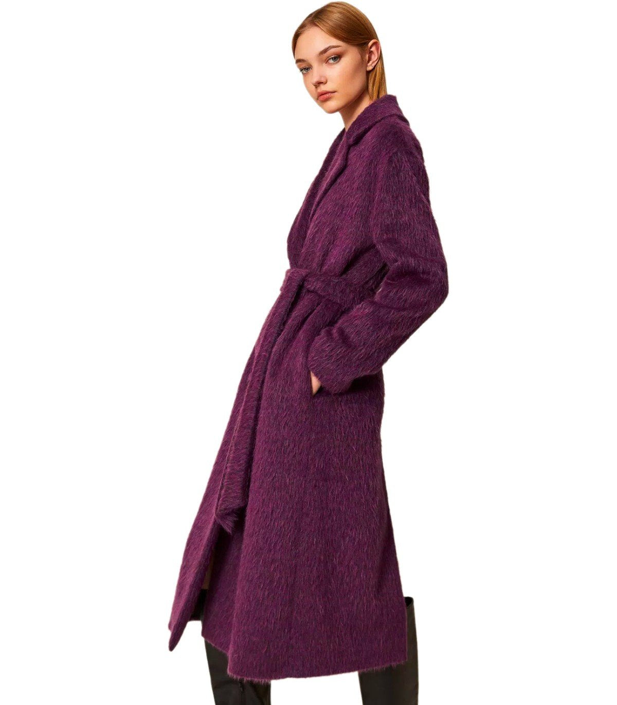 TWINSET PURPLE BELTED COAT