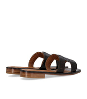 PAOLO FERRARA KROKO-PRINT BRAUNE SANDALE