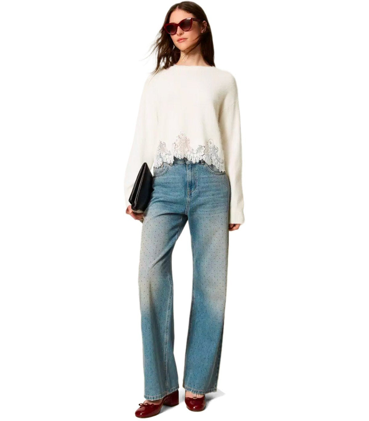 MAGLIONE CON DETTAGLI IN PIZZO BIANCO TWINSET