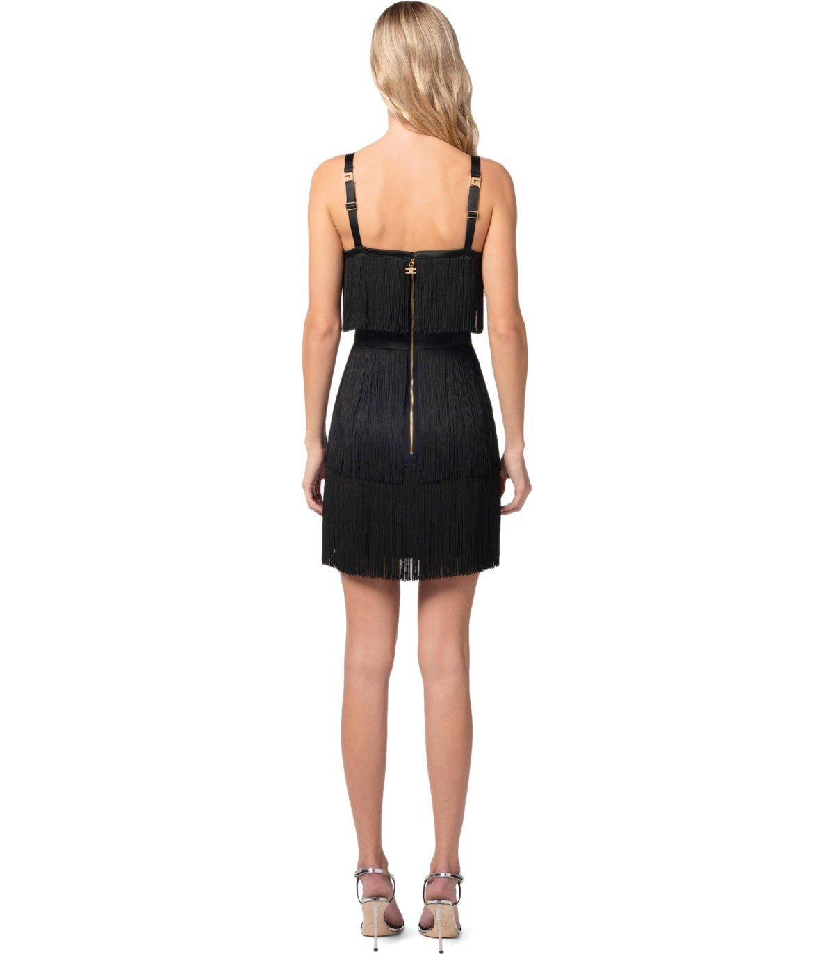 ELISABETTA FRANCHI BLACK FRINGED DRESS – FerrarisBoutique