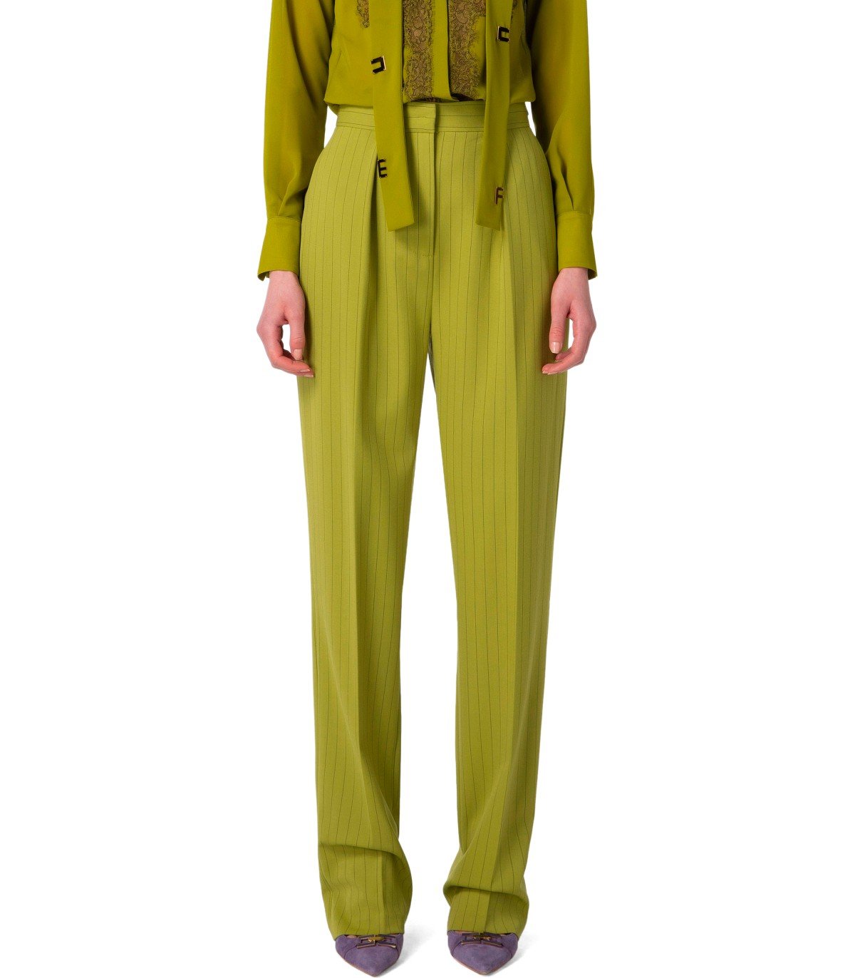 ELISABETTA FRANCHI OLIVE PINSTRIPE PANTS