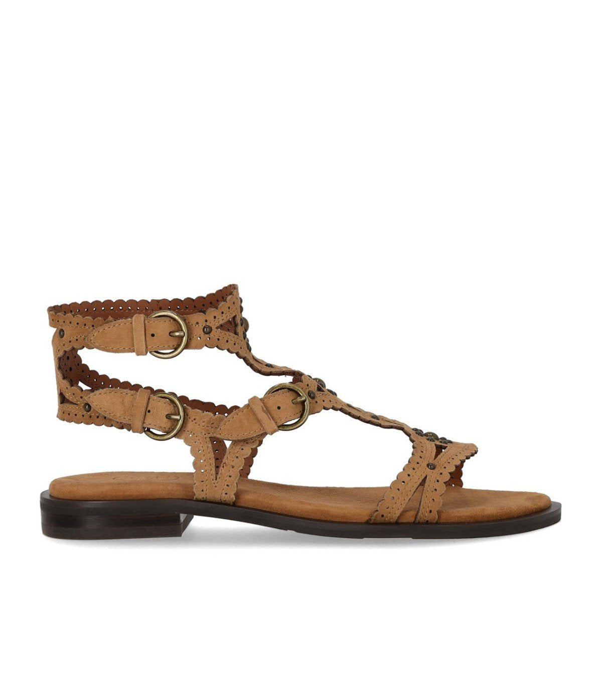 ASH PAPRIKA STUDS CAMEL FLAT SANDAL