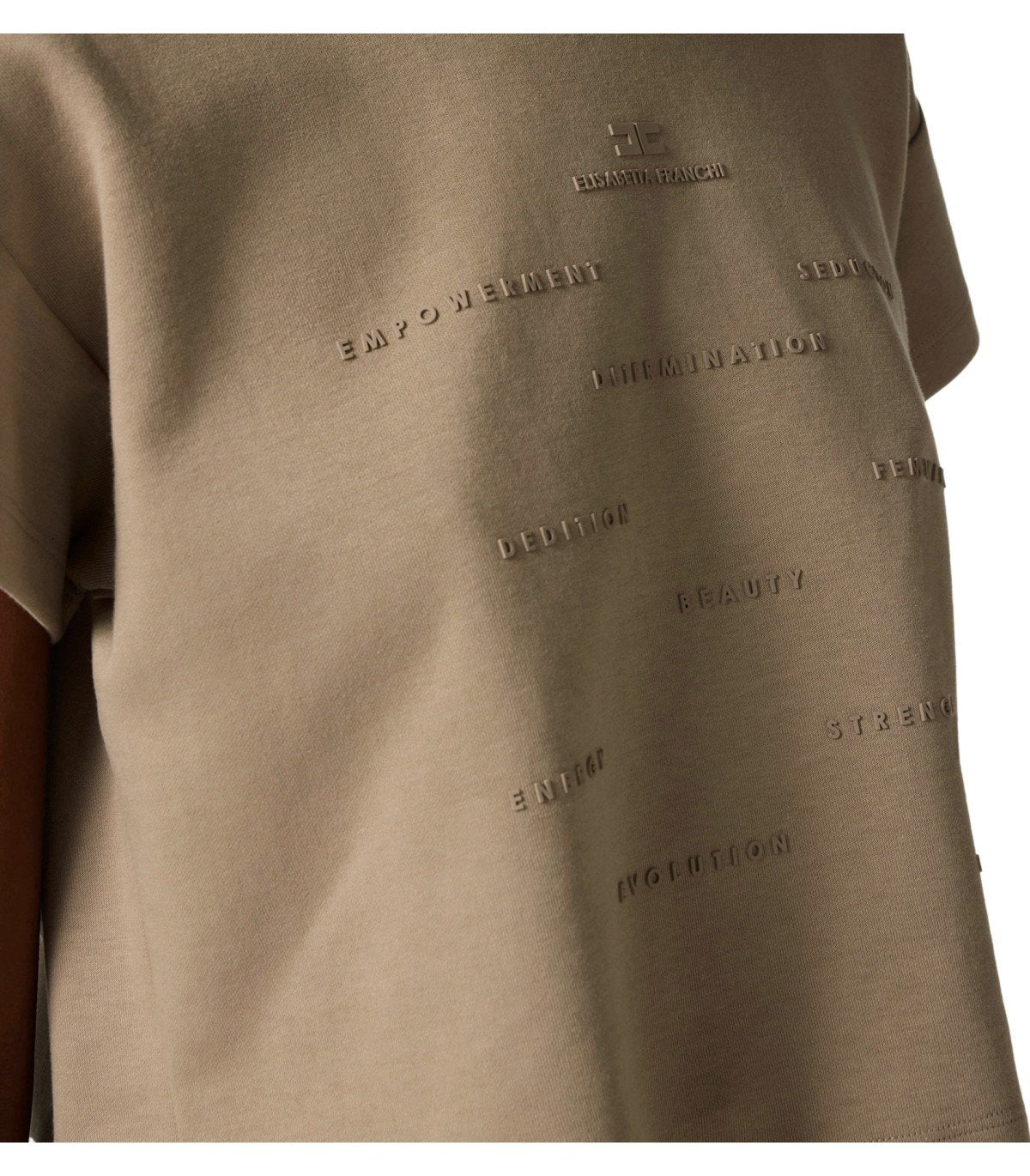ELISABETTA FRANCHI BEIGE CROPPED T-SHIRT MIT LETTERING